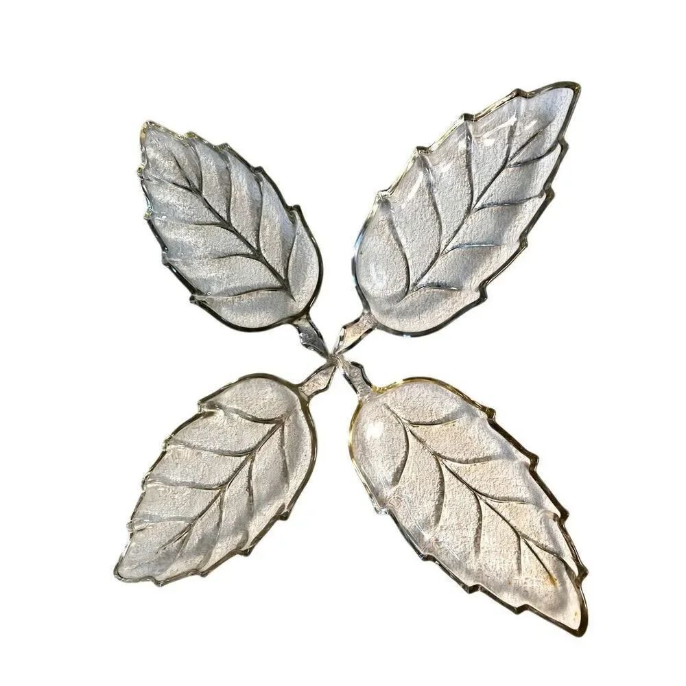Vintage Hazel Atlas Leaf Shape Glass Condiment Server 1950's Set of 4